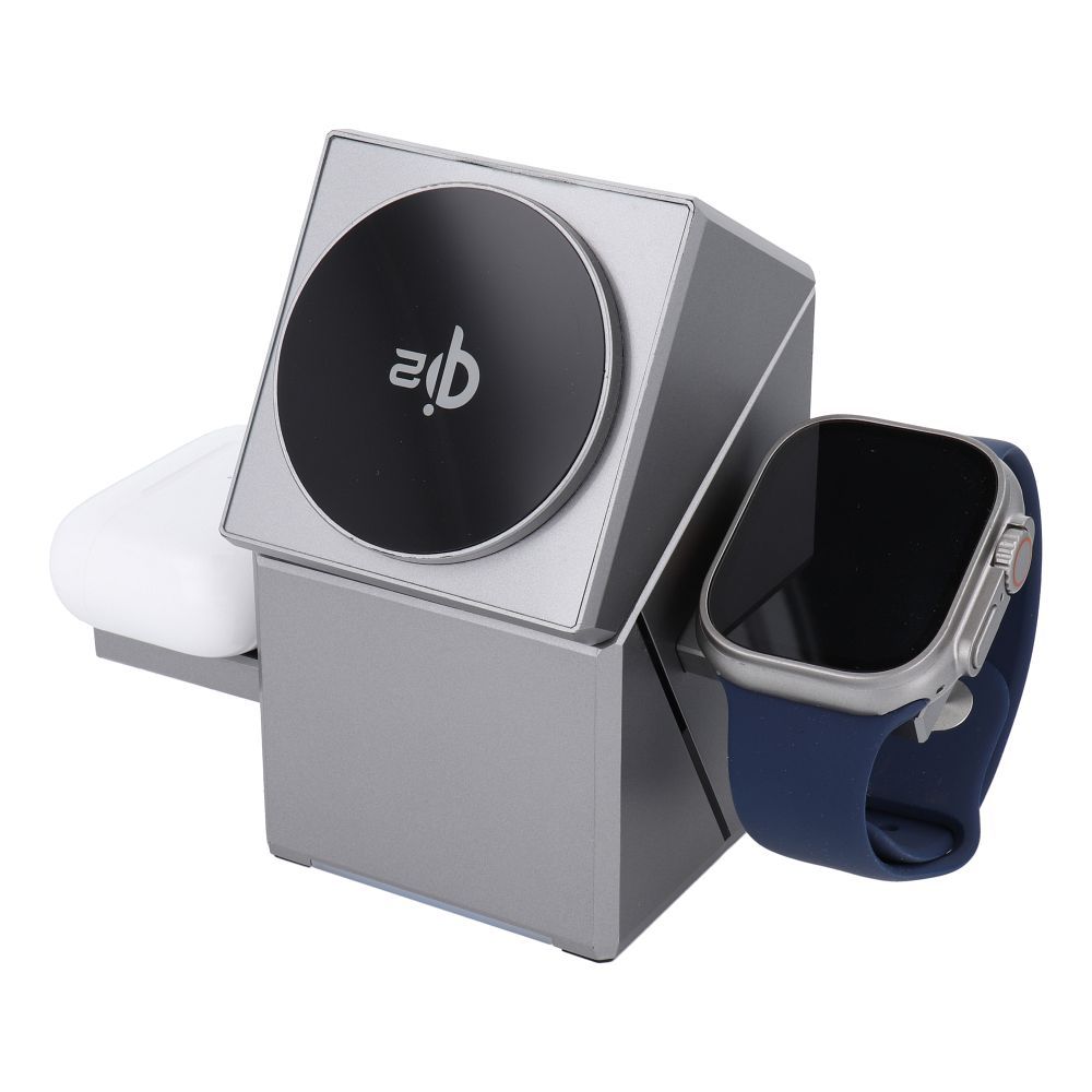 Încărcător wireless forcell f energy 3in1 rotation cube qi2 compatibil cu magsafe (f 06) argintiu