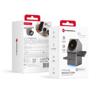 Încărcător wireless forcell f energy 3in1 rotation cube qi2 compatibil cu magsafe (f 06) argintiu