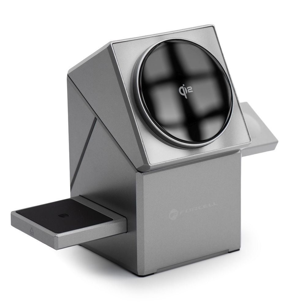 Încărcător wireless forcell f energy 3in1 rotation cube qi2 compatibil cu magsafe (f 06) argintiu