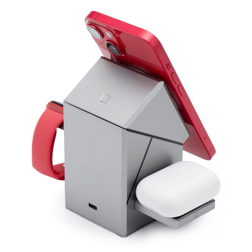 Încărcător wireless forcell f energy 3in1 rotation cube qi2 compatibil cu magsafe (f 06) argintiu