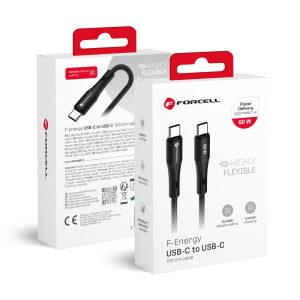 Cablu USB C la USB C Forcell F-Energy QC4.0 PD 3A 60W Silicon 1 m C344 negru