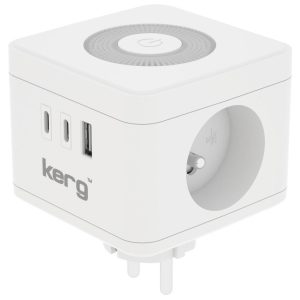 KERG Smart cub de alimentare cu 2 prize + USB-A + încărcător USB-C + lampă LED 16A/250V~ alb